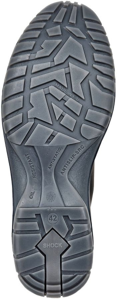 trittweiche Duo-PU-Sohle, öl-, benzin- und säurefest, antistatisch, hitzebeständig bis 120°C.